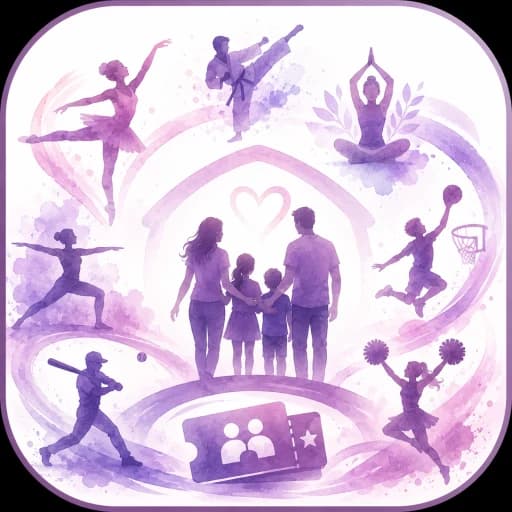 Watercolor family activity scene representing clubs and community programs