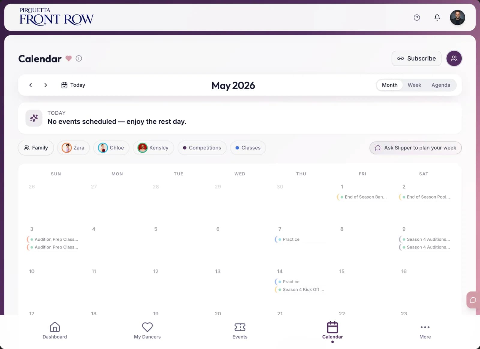 Family calendar in a Corsaca-powered workspace